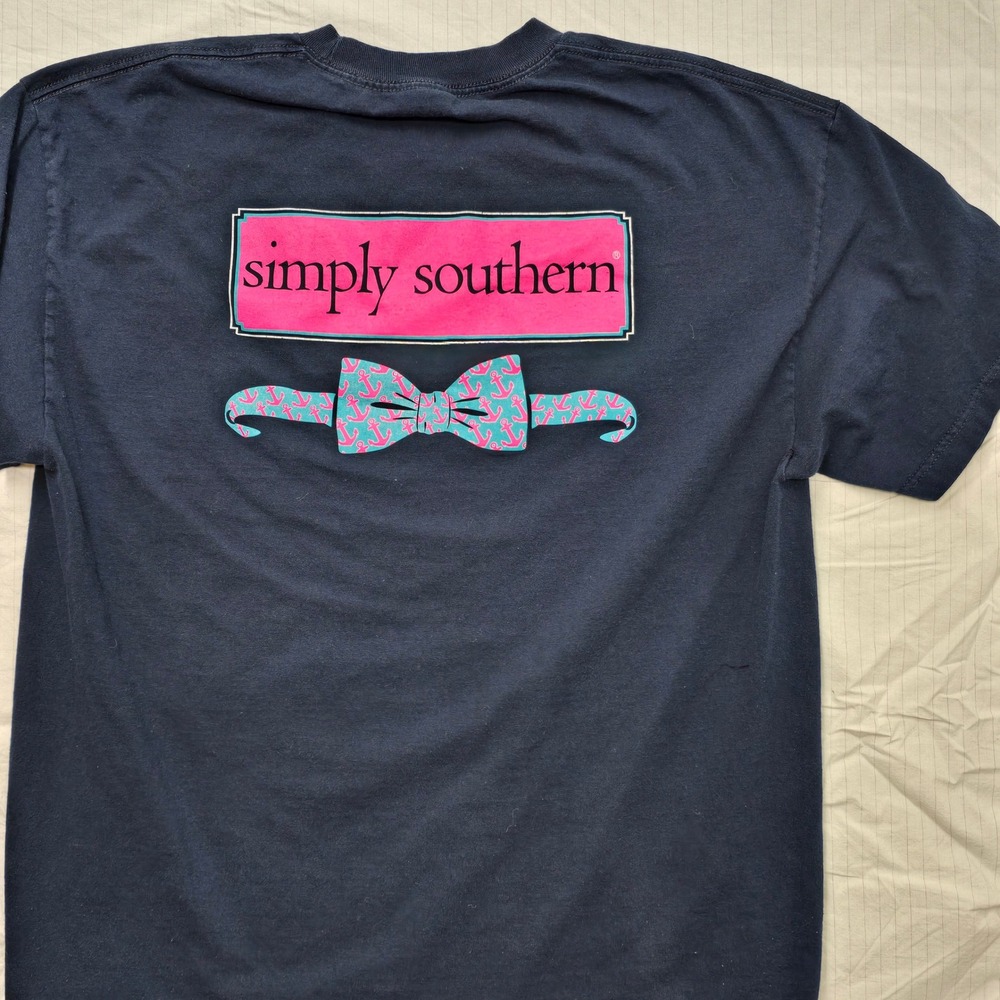 Simply Southern Preppy T-Shirt Collection Navy Blue Anchor Bow Tie Graphic XL